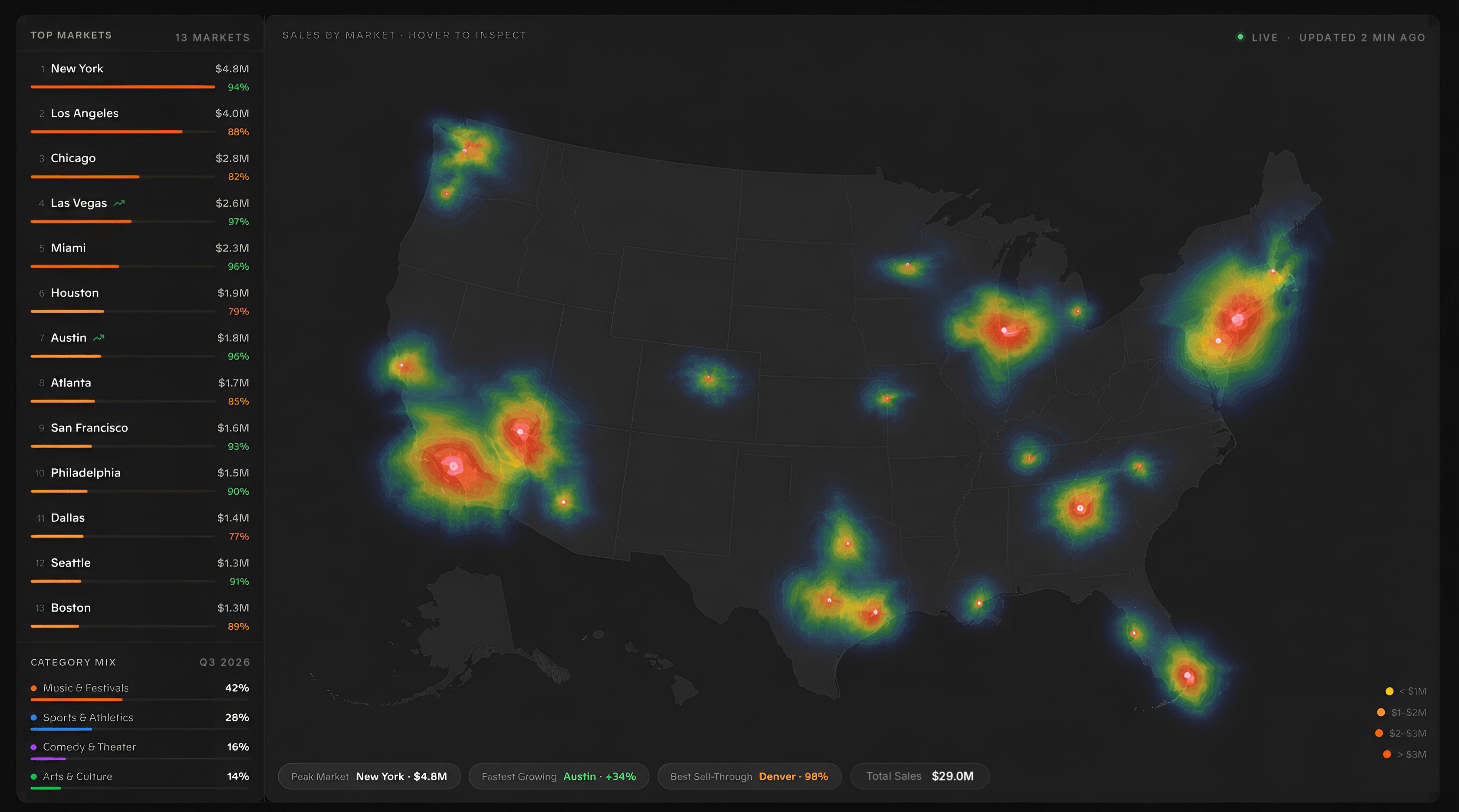 Seatium live event map and sales footprint